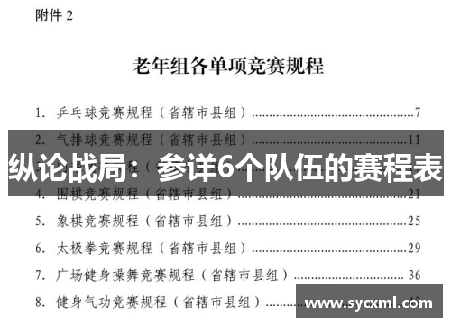 纵论战局：参详6个队伍的赛程表